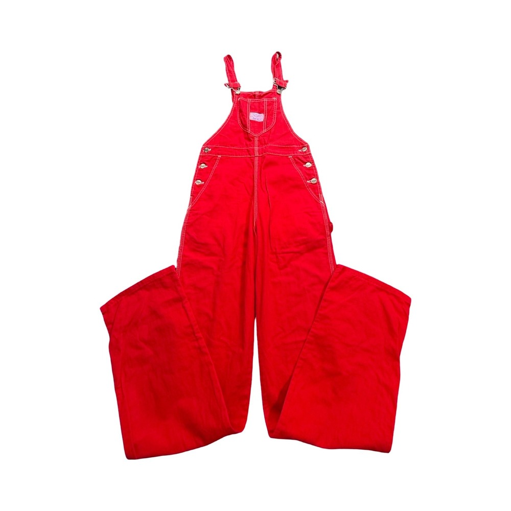 Wrangler Overalls Women 5 Junior Red Denim Wide Leg Carpenter Made in USA VTG